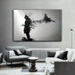 Black and White Japanese Black Samurai Man with Crow Posters and Print Wall Art Canvas Painting for Living Room Cuadros Decor