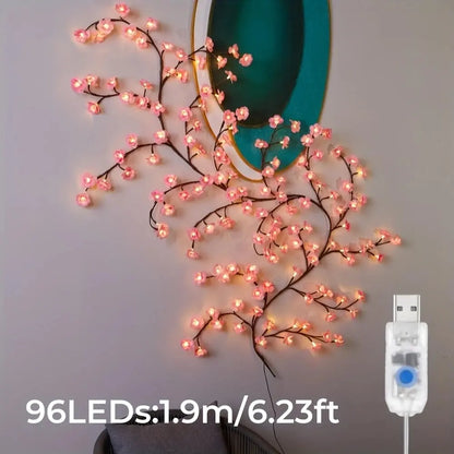 1PC 96LEDs Cherry Blossom Branch Decoration Night Lights,8 Modes USB Powered Ideal Wall Atmosphere Light Strings