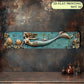 2D Flat, 1pc 4x16 Inch Aluminum Wall Art Sign - Enchanting Mermaid with Sea Jewels, Turquoise & Golden Coastal Decor for Bedroom
