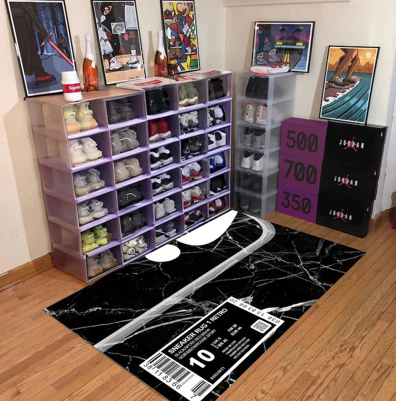Sneaker Culture Carpet Mat Rug Urban Streetwear Typography Home Decoration with Black Red Tone for Living Room Rugs for Bedroom