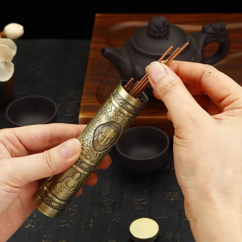 Retro Buddha Metal Incense Case Relief Craft Dragon Incense Box Waterproof Incense Storage Box Incense Accessories