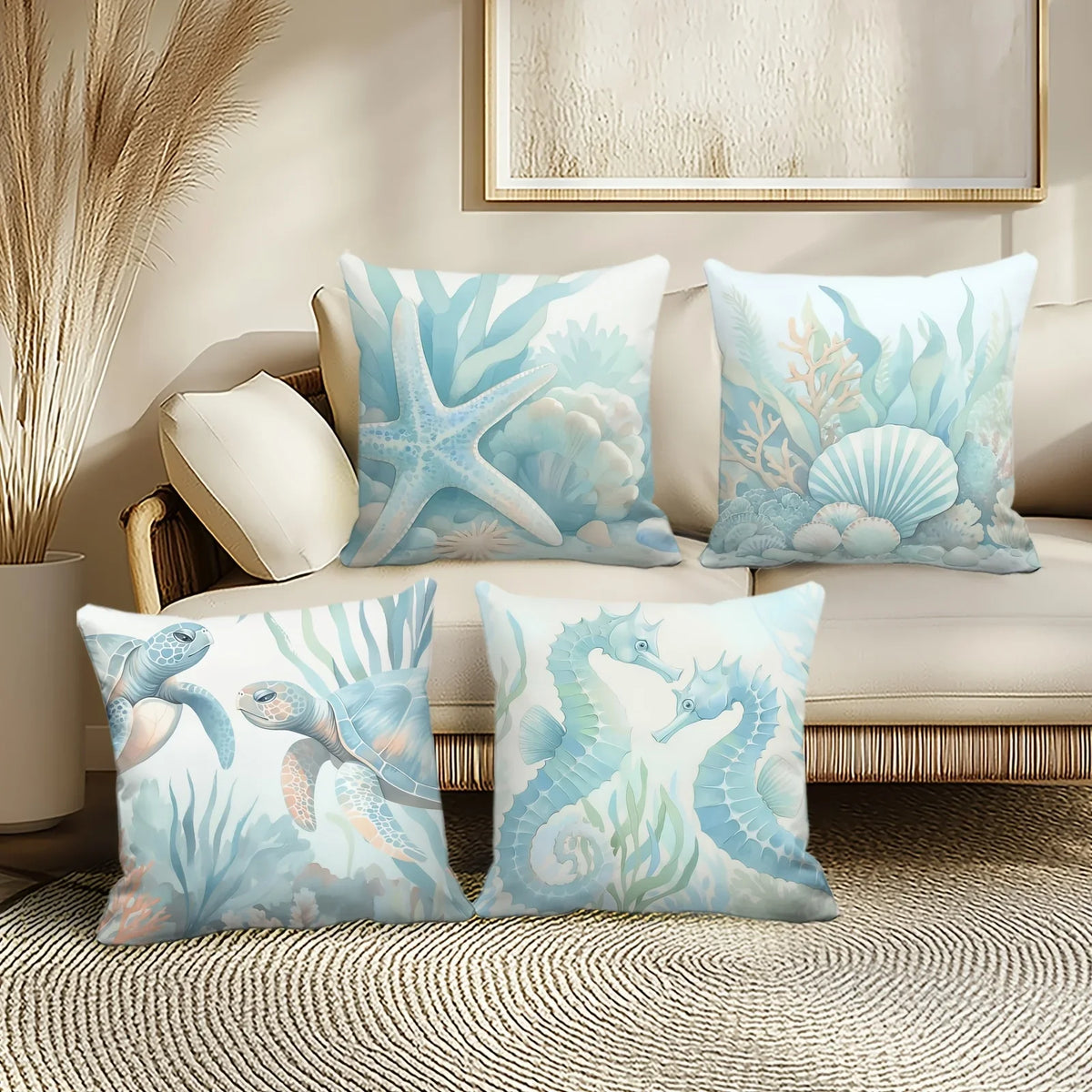 VIKAMA Summer Ocean Style Cool Design, Decorative Pillowcase, Suitable For Sofas, Bed Head Home Decor Pillow Covers, Washable