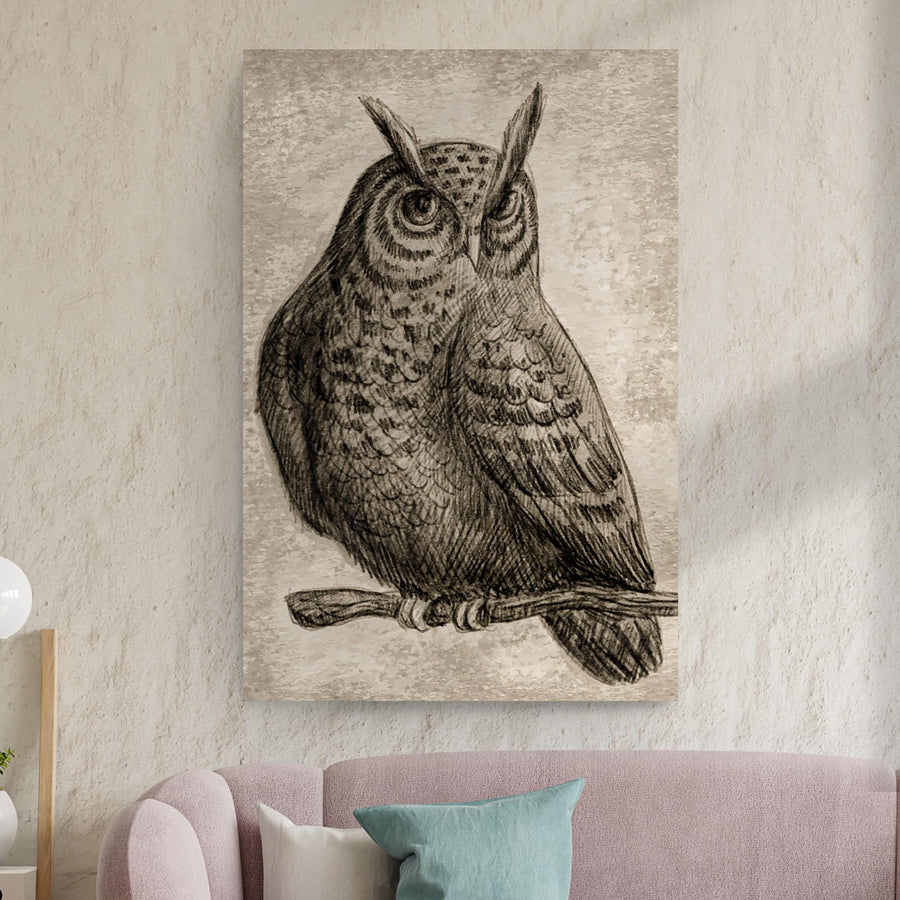 Owl Pencil Sketch Portrait Canvas Wall Art