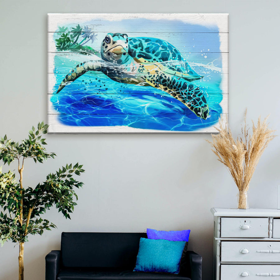 Turtle Oasis Watercolor Canvas Wall Art