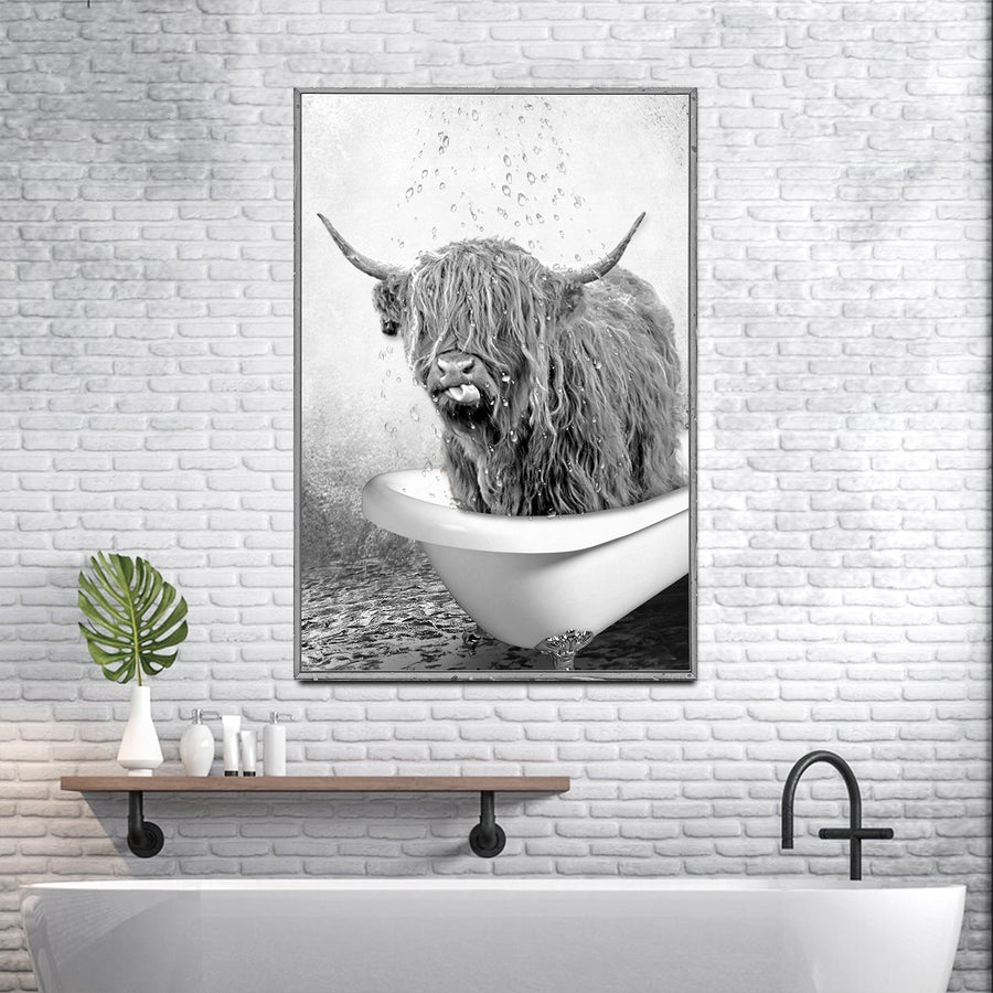 Highland Cattle Bath Canvas Wall Art