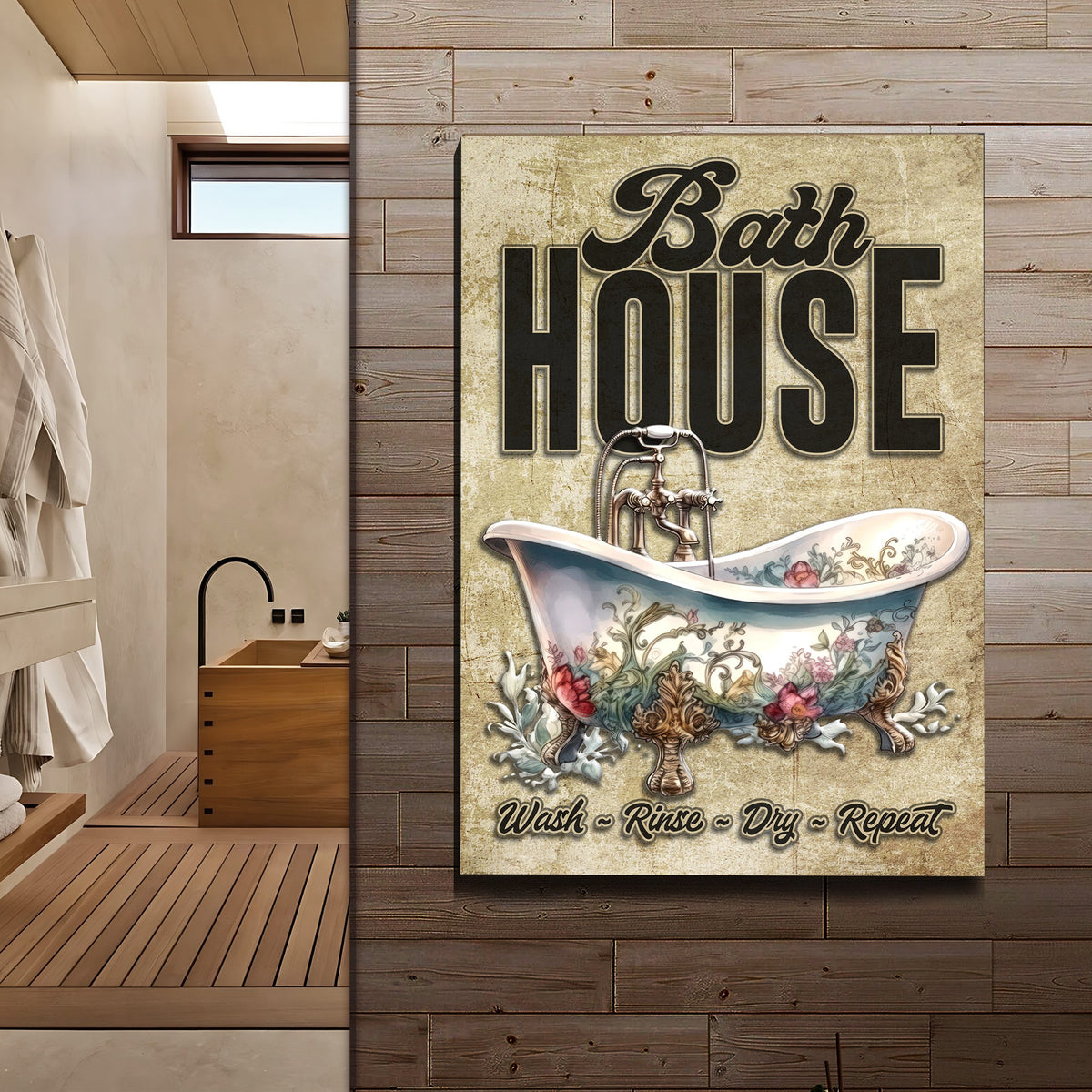 Wash Rinse Dry Repeat Bath House Sign