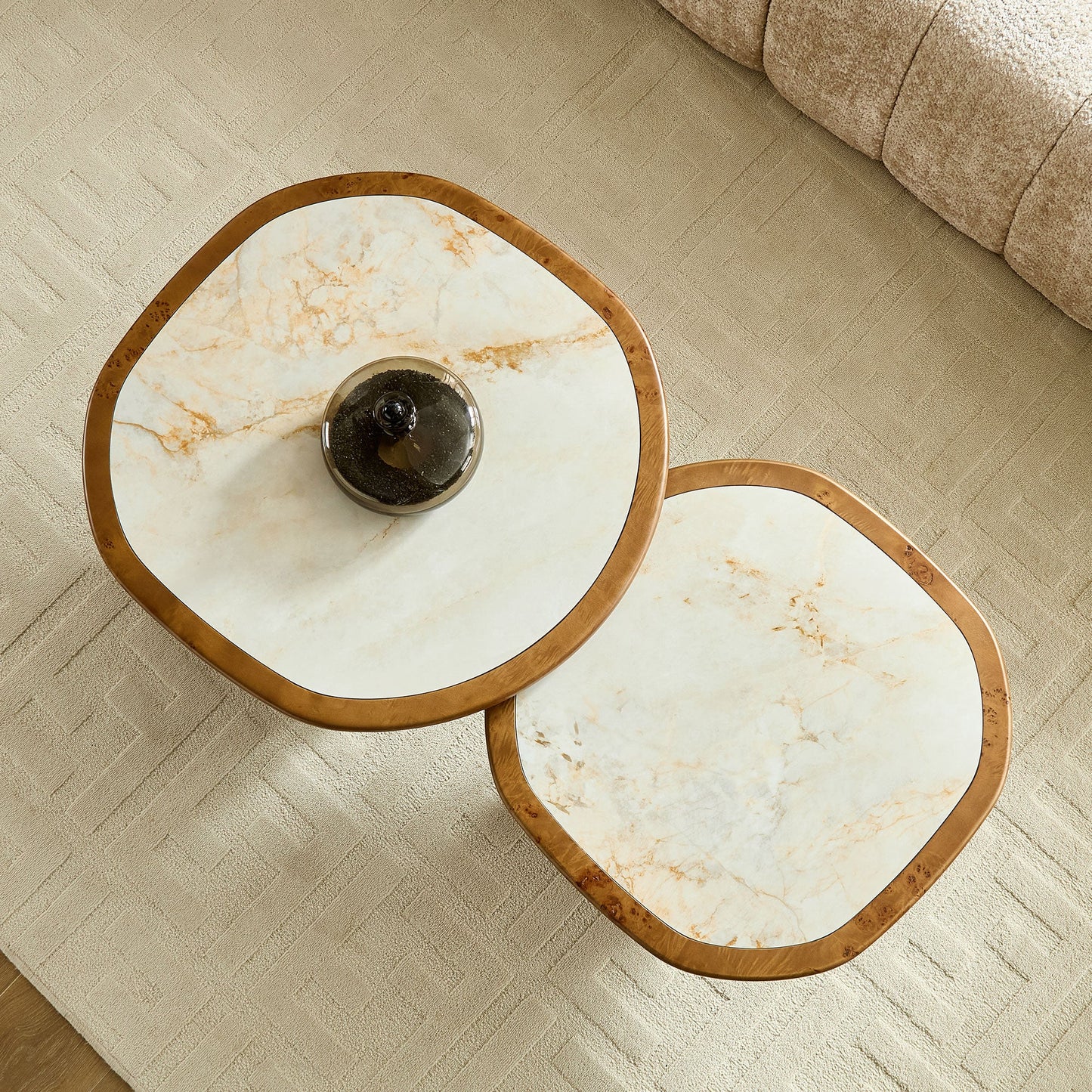 Irregular Coffee Table Set - 2pcs Burl Wood Veneer