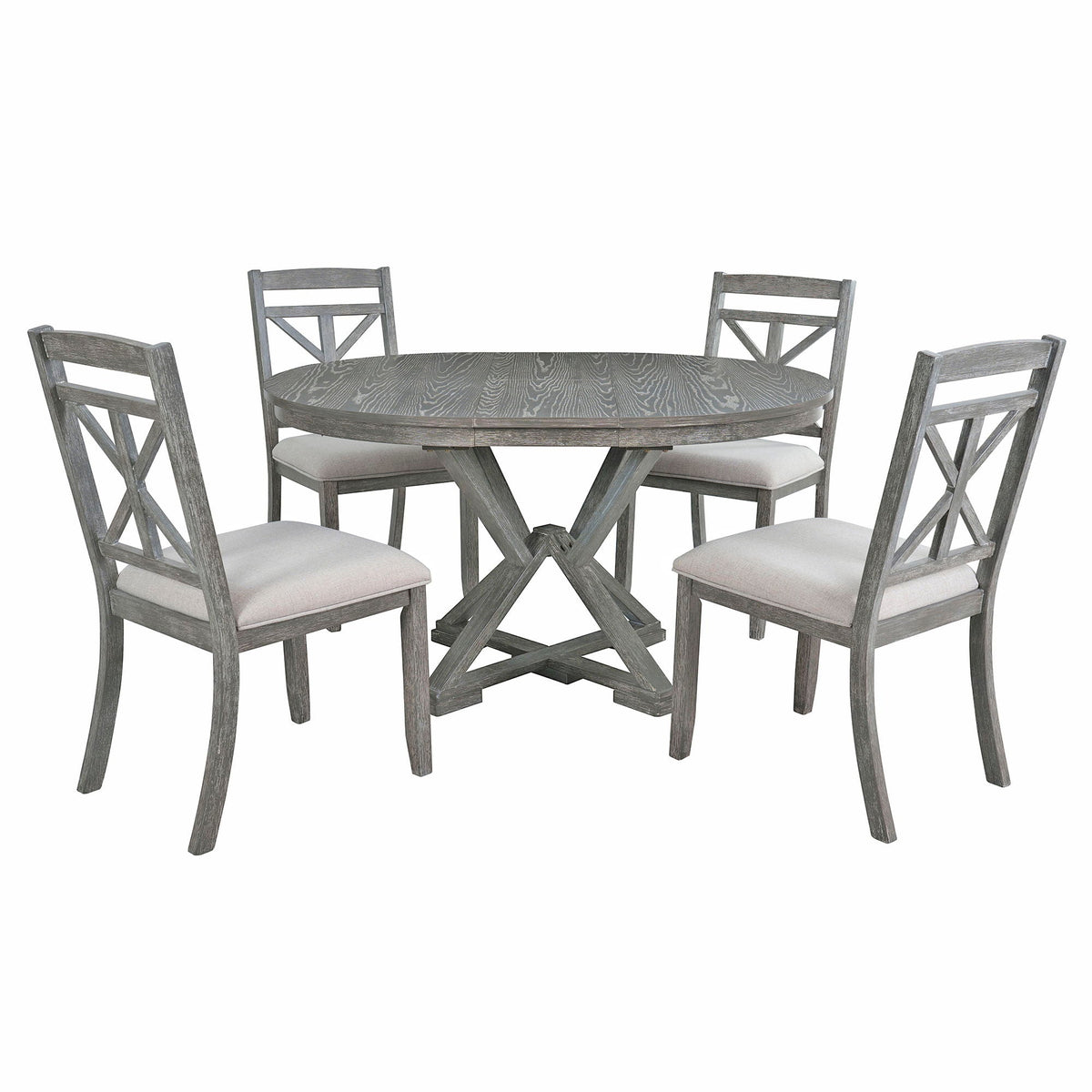 Dining Set With Extendable Round Table And 4 Upholstered Chairs - view 2