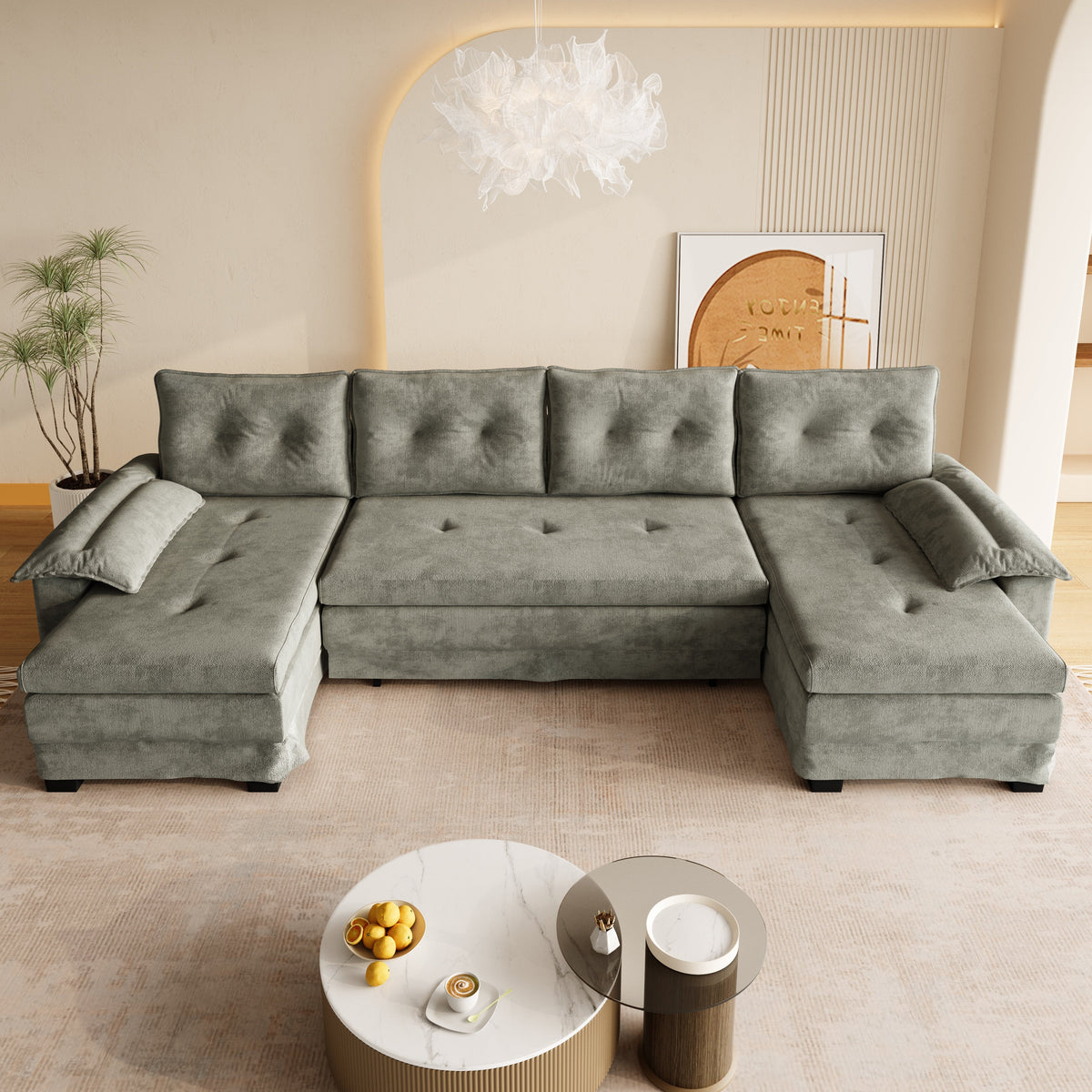 109.5" U-Shaped Sleeper Sofa with Pull Out Bed