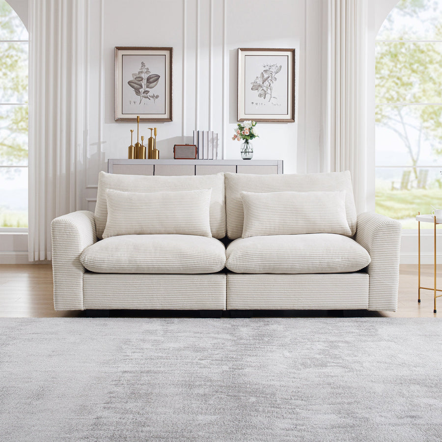 Beige Corduroy Sofa Couch with Deep Seats - Beige