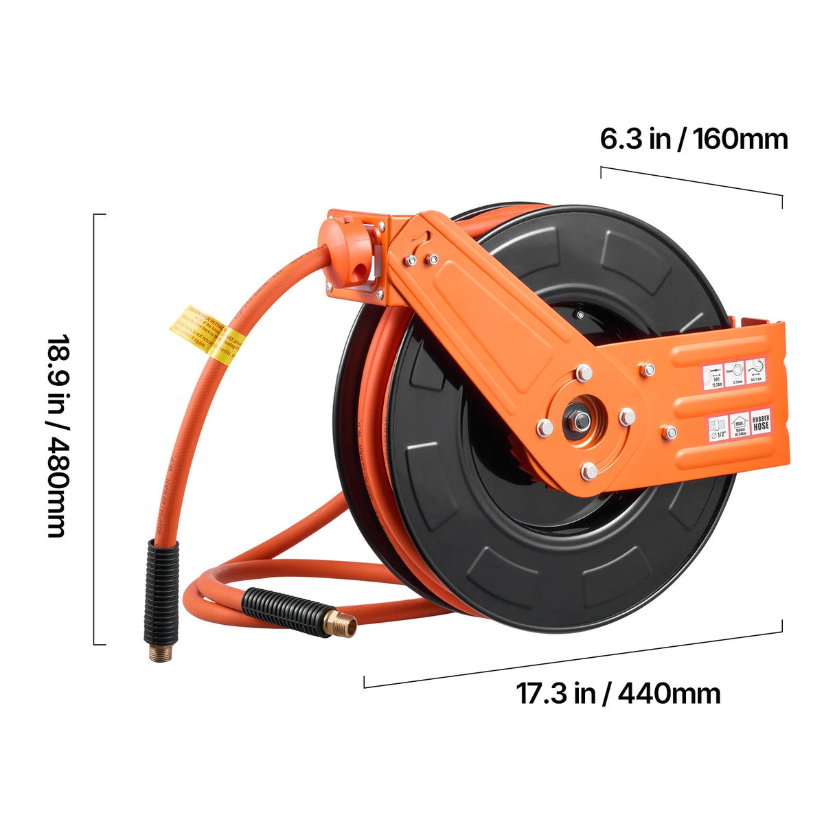 Retractable Air Hose Reel, 1/2 Inch x 65 FT Rubber Air Hose