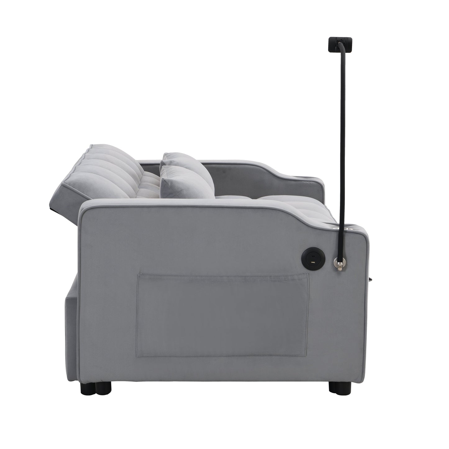 Modern Velvet Loveseat Futon Sofa Couch with Pullout Bed