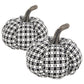 Set of 2 Fabric Black-White Plaid Pumpkin Decor