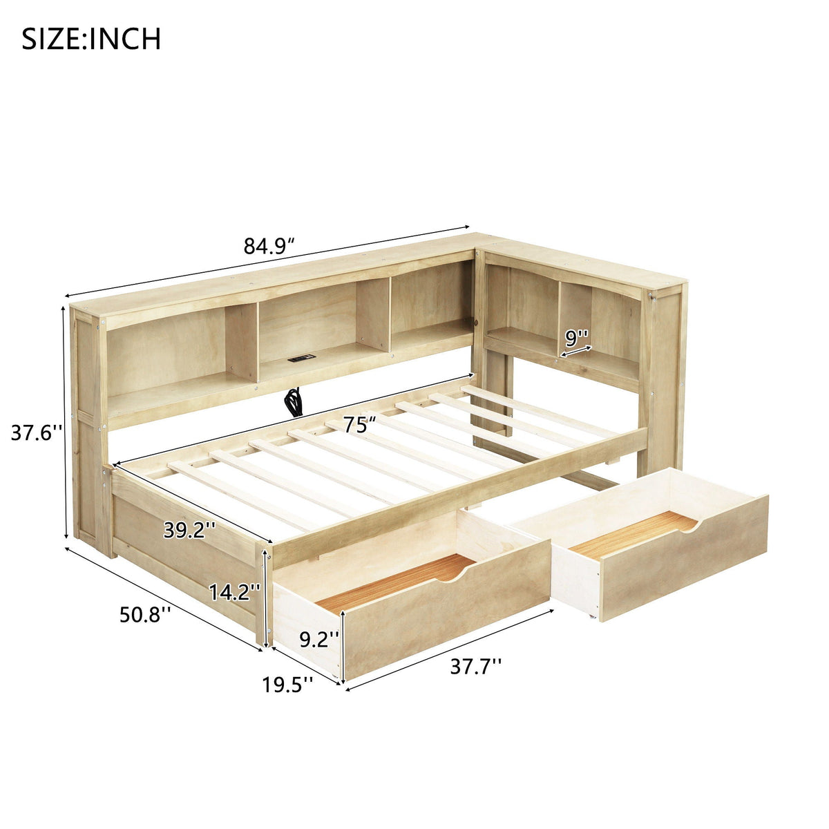 Daybed With 2 Storage Drawers, Storage Cabinets, USB Ports - view 10