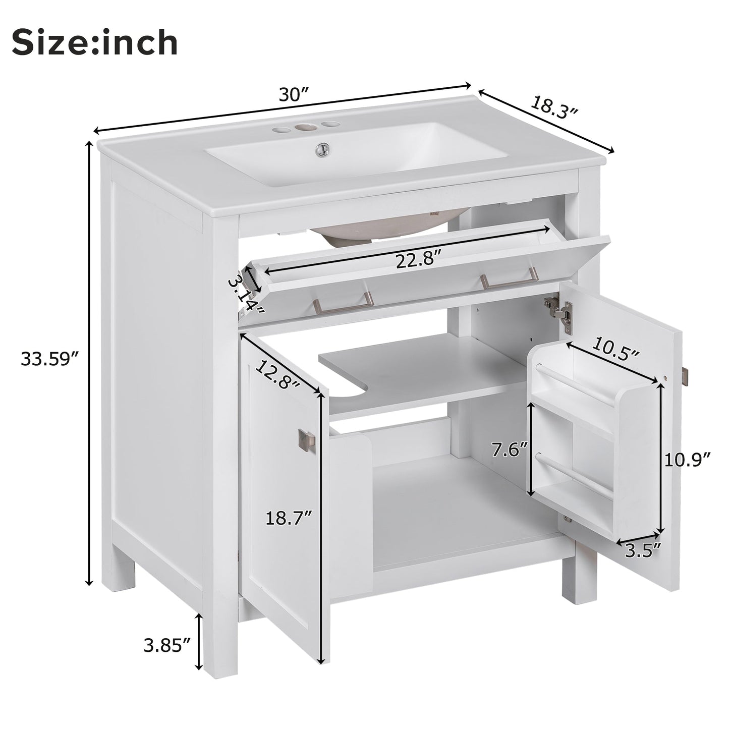30-Inch Bathroom Vanity with Ceramic Sink, Modern