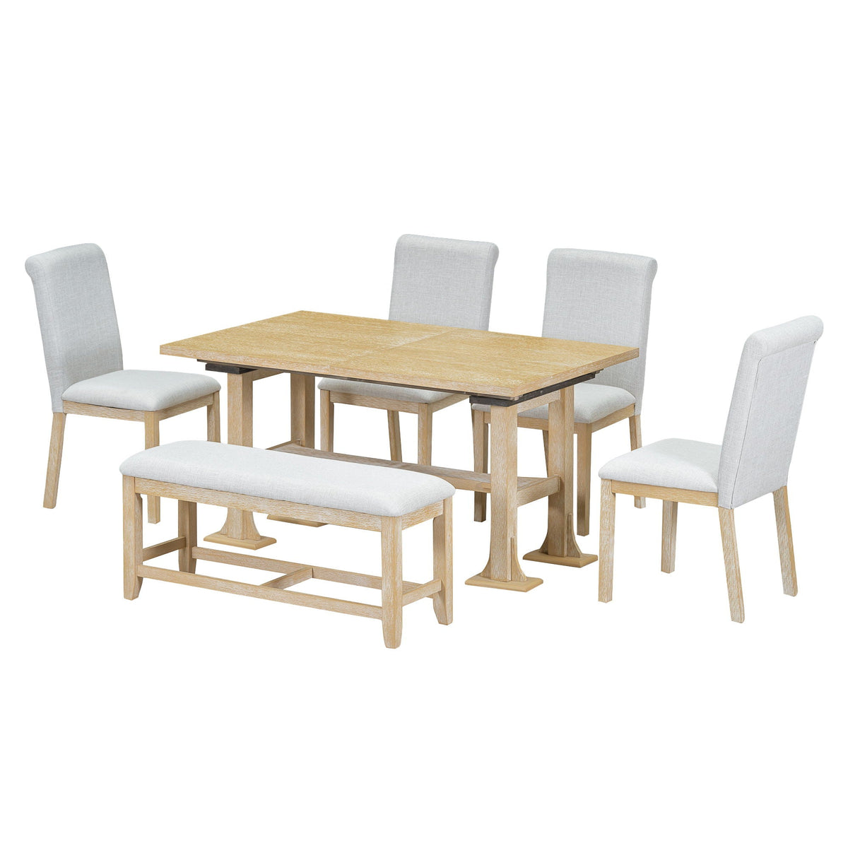 Topmax - 6 Piece Farmhouse Extendable Dining Table Set Trestle Kitchen Table Set With Removable Leaf And