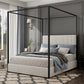Modern Luxury Metal Canopy Bed with Tall Corduroy Upholstered Headboard