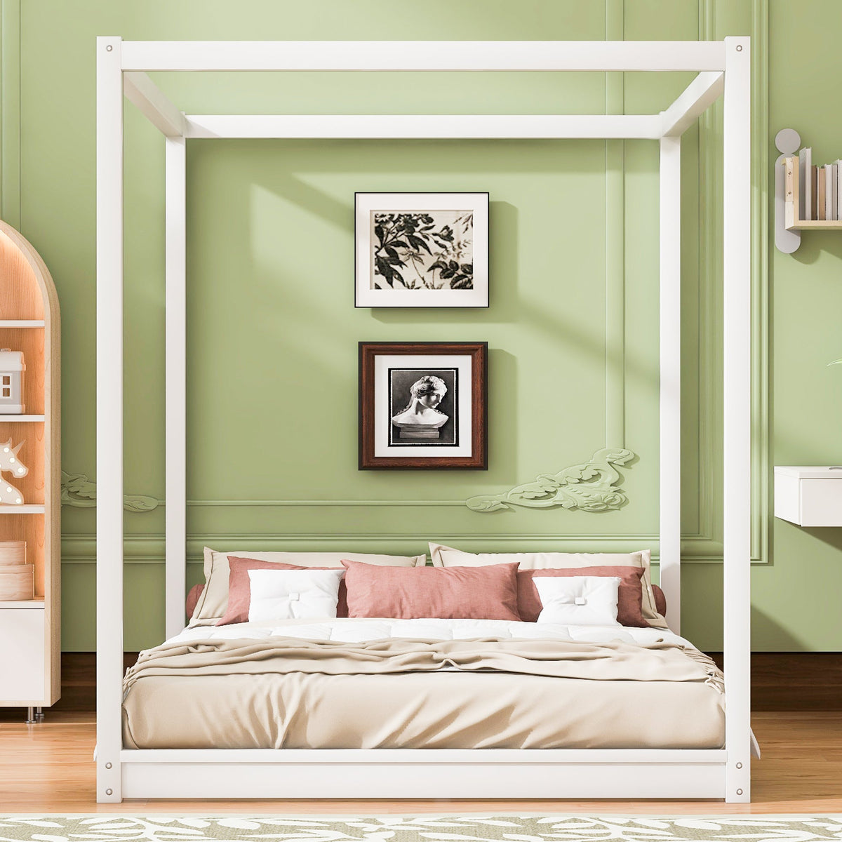Queen Size Canopy Platform Bed with Support Legs