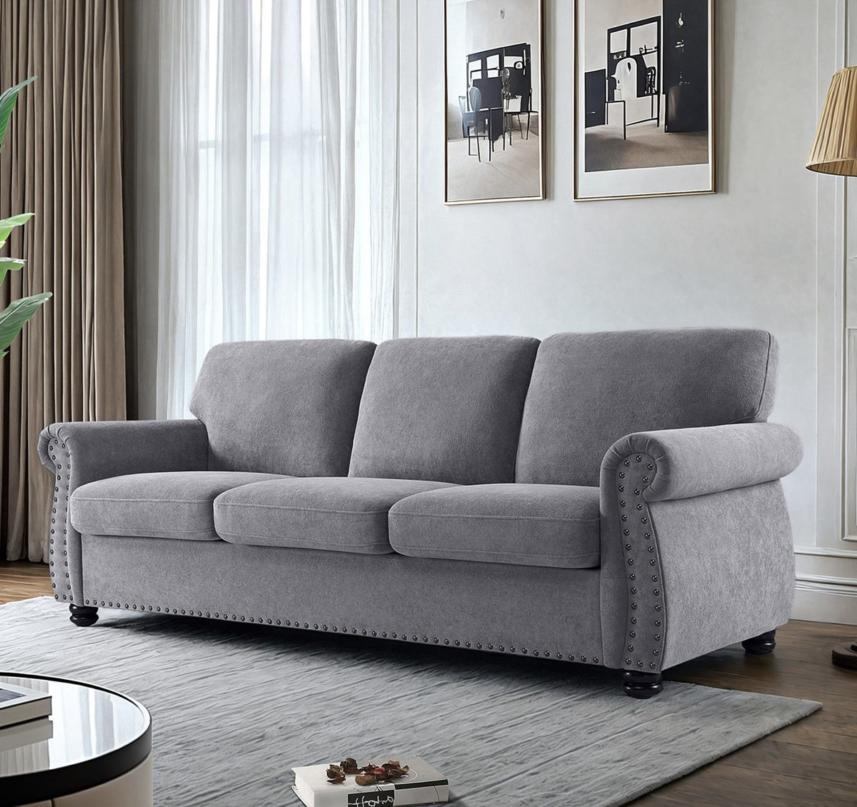Soft Sofa, Upholstered 3 Seater Couch With High Density Foam, Loose Back Cushions And Turned Legs - view 16
