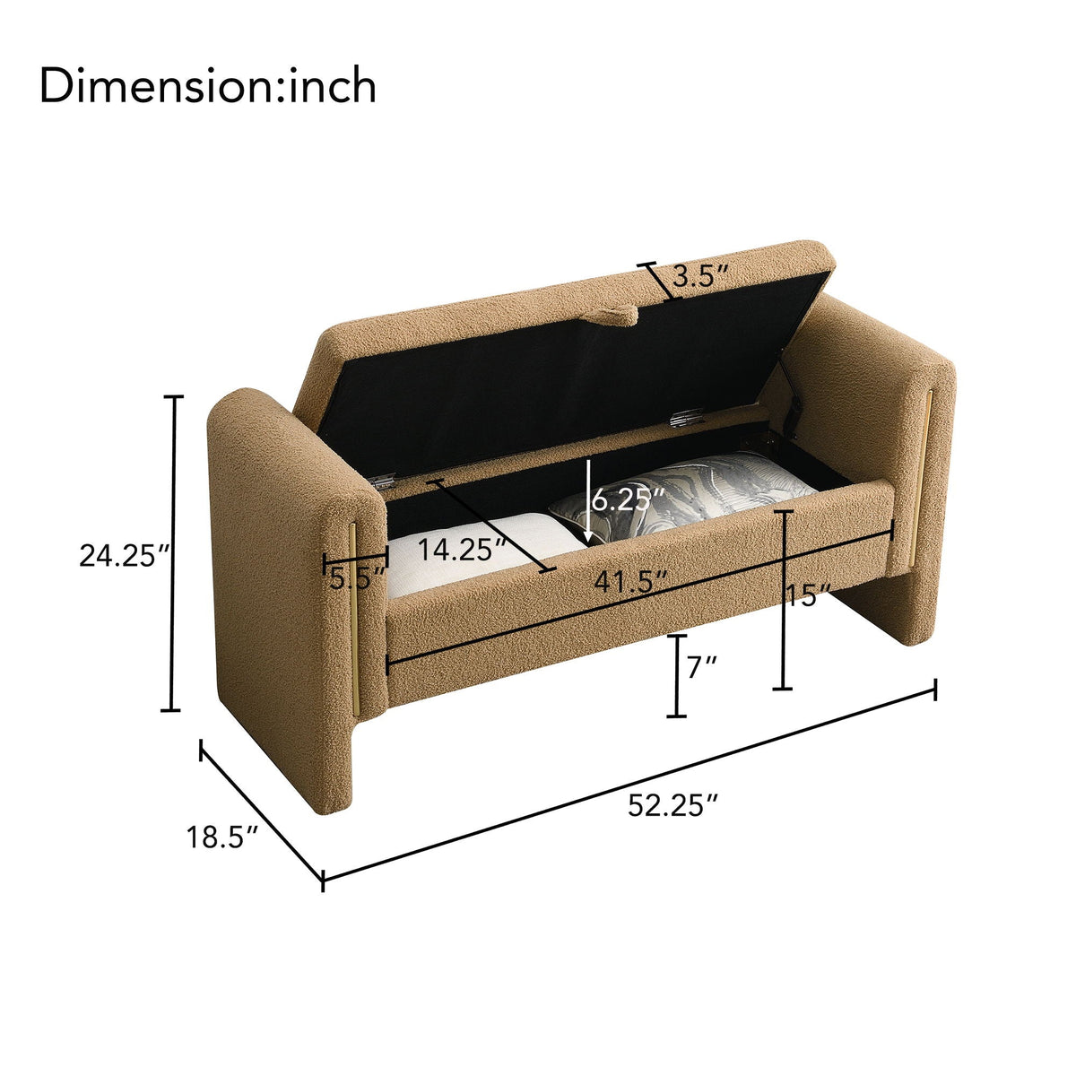 Modern Teddy Upholstered Large Bed End Bench With Arms And Storage - view 30