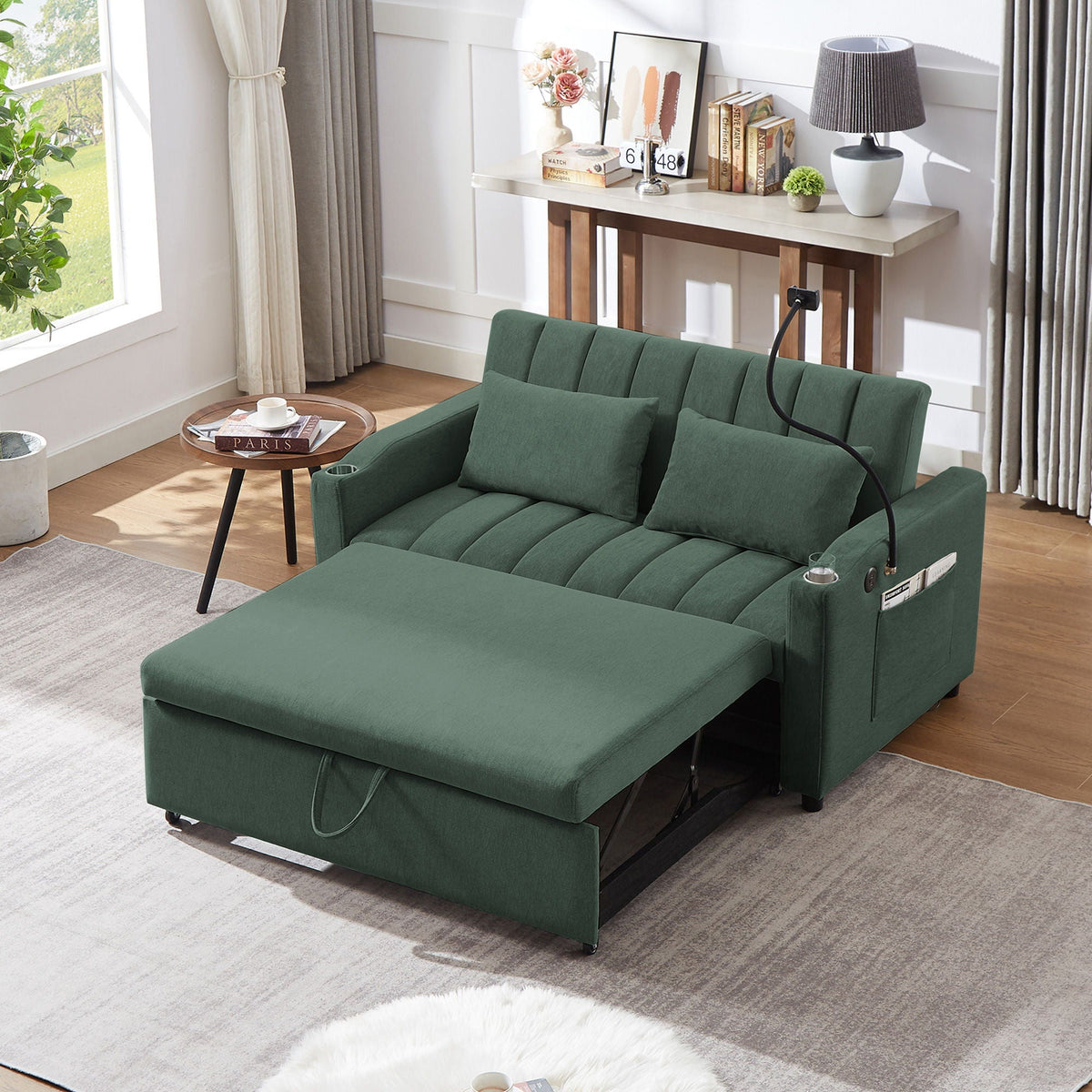 Convertible Sofa Bed Loveseat Sofa With Three USB Ports, Two Side Pockets, Two Cup Holders And 360° swivel - view 11