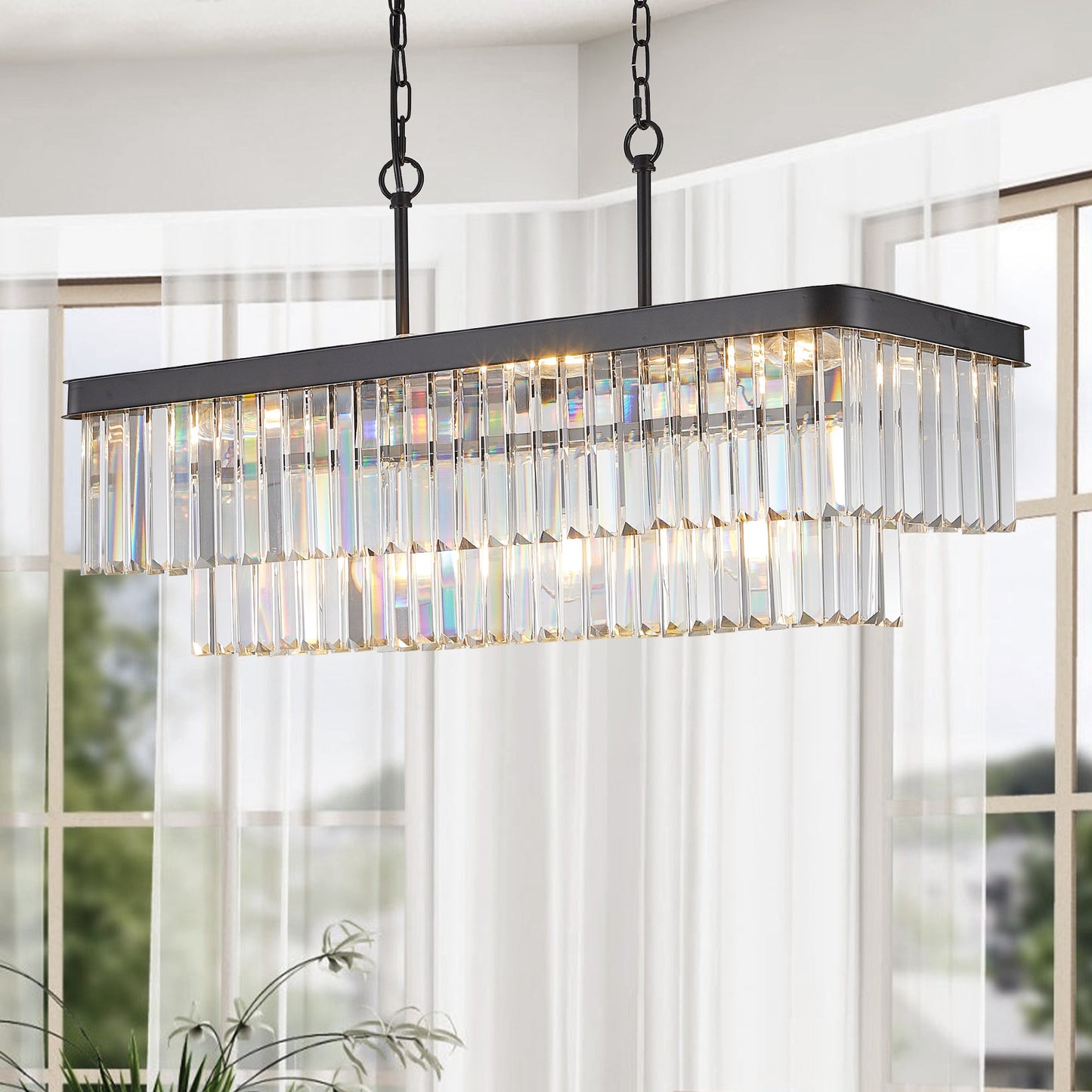 Adjustable Rectangular Crystal Chandelier
