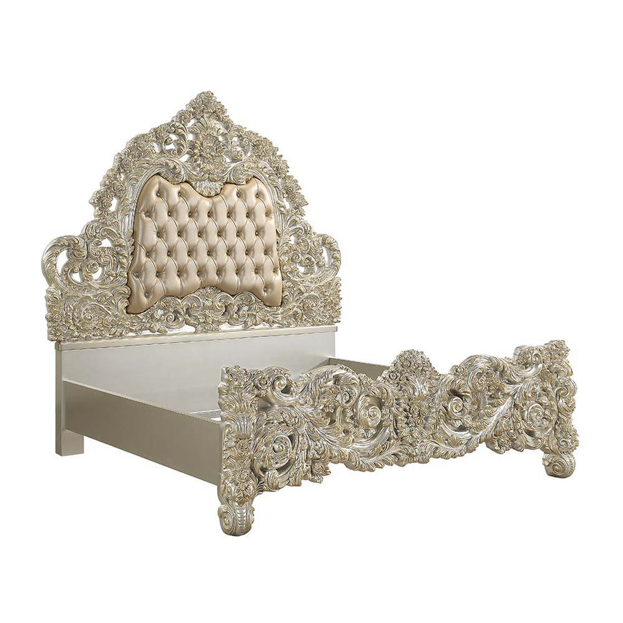 Sorina - Eastern King Bed - Synthetic Leather & Antique Gold