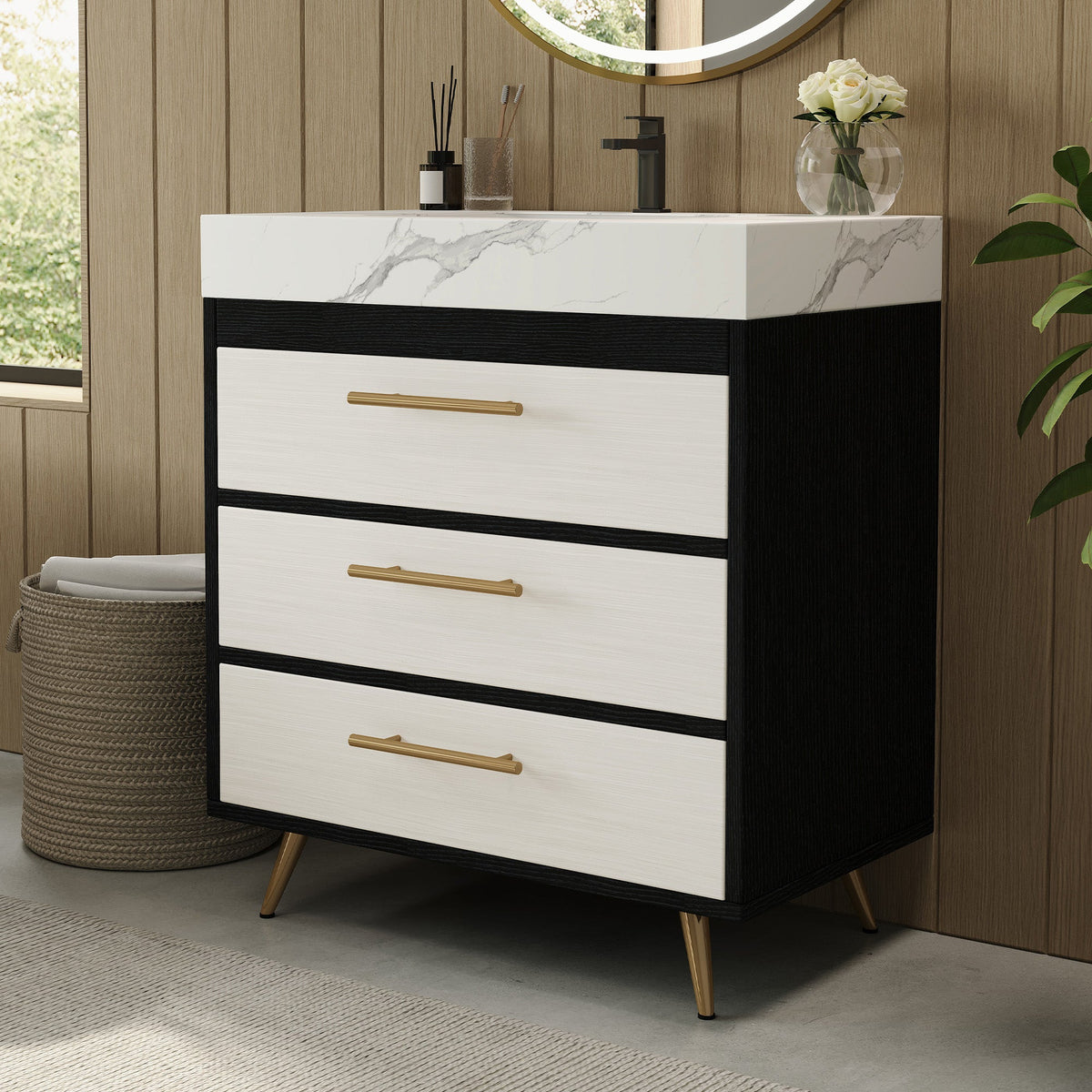 Modern Free-Standing Bathroom Vanity with Ceramic Vessel Sink