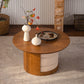 31.5" Round Wood Coffee Table with 3 Teddy Fabric Nesting Stools