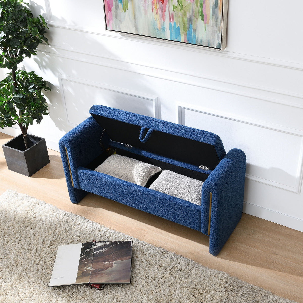 Modern Teddy Upholstered Large Bed End Bench With Arms And Storage - view 31