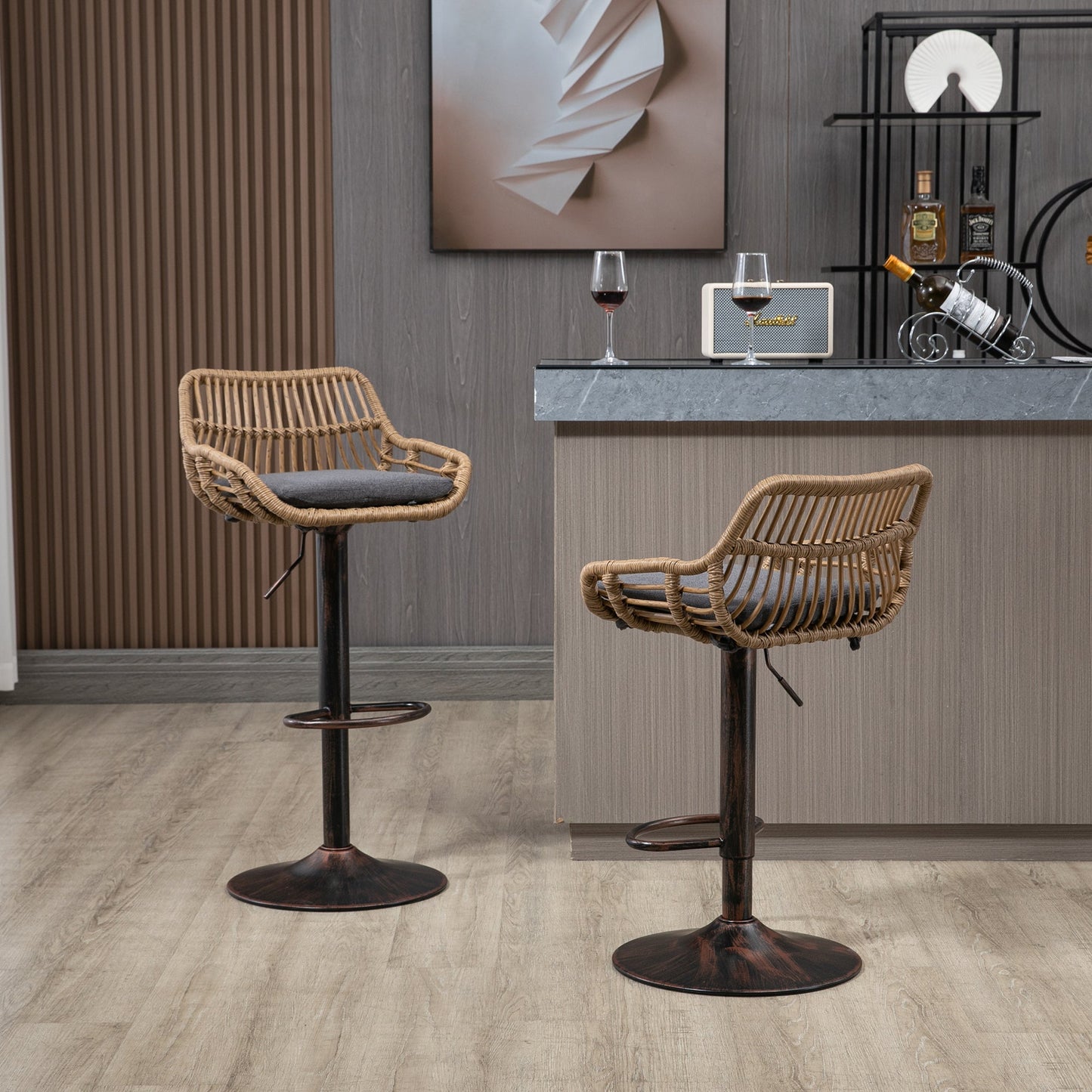 Modern Swivel Bar Stools Set of 2 Adjustable Counter Height Chairs