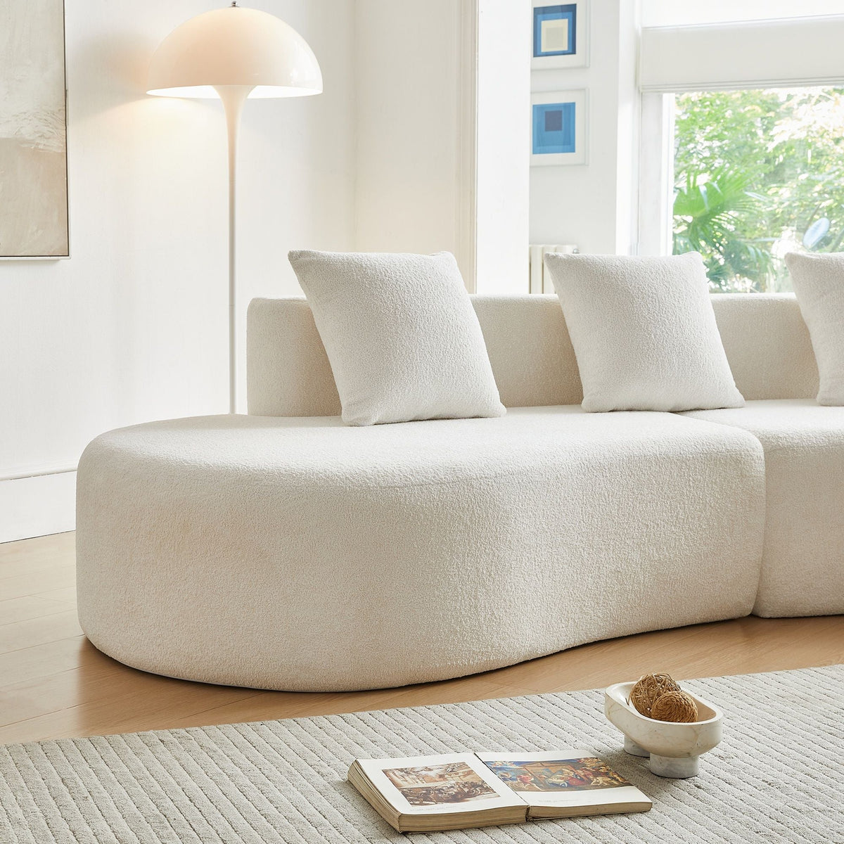 Curved Boneless Couch, Half Moon Sofa, 5 Seat Couch With High Density Foam Filled For Living Room - White - view 6