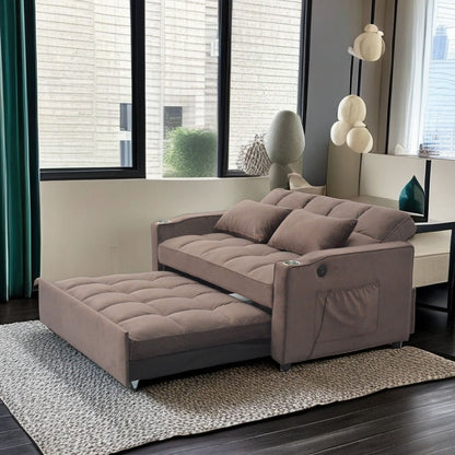 3 In 1 Convertible Sleeper Sofa Bed, Modern Fabric Loveseat Futon Sofa Couch With Pullout Bed, Small Love