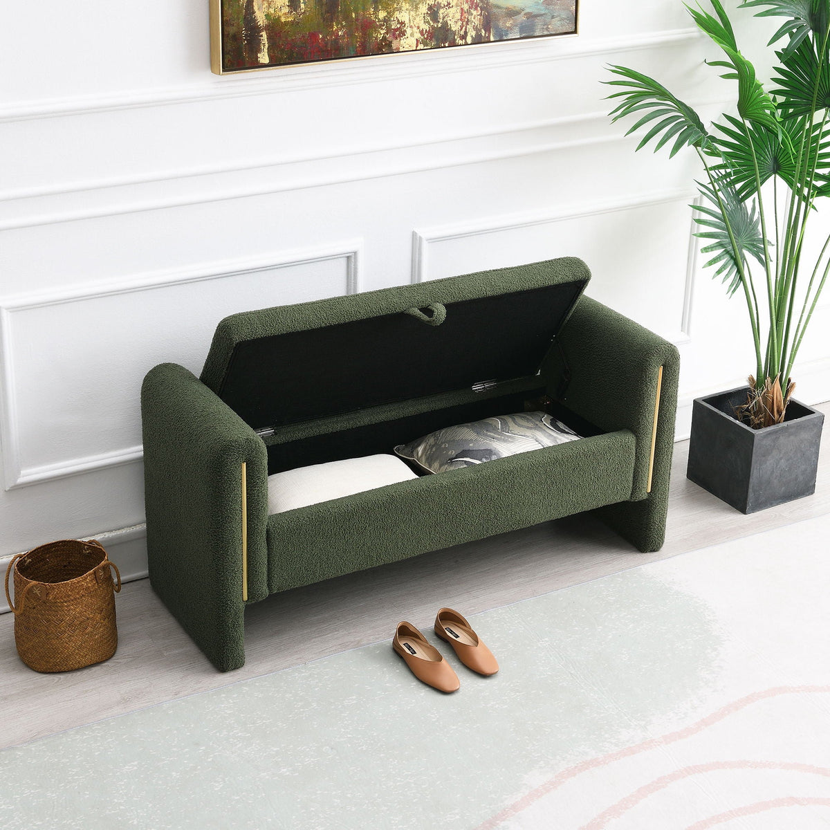 Modern Teddy Upholstered Large Bed End Bench With Arms And Storage - view 33