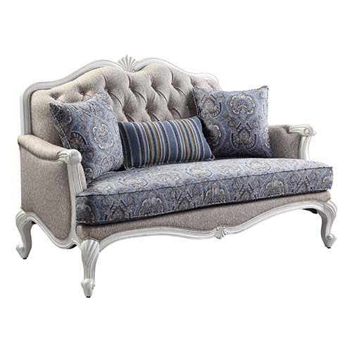 Ciddrenar - Loveseat With 3 Pillows - Fabric & White