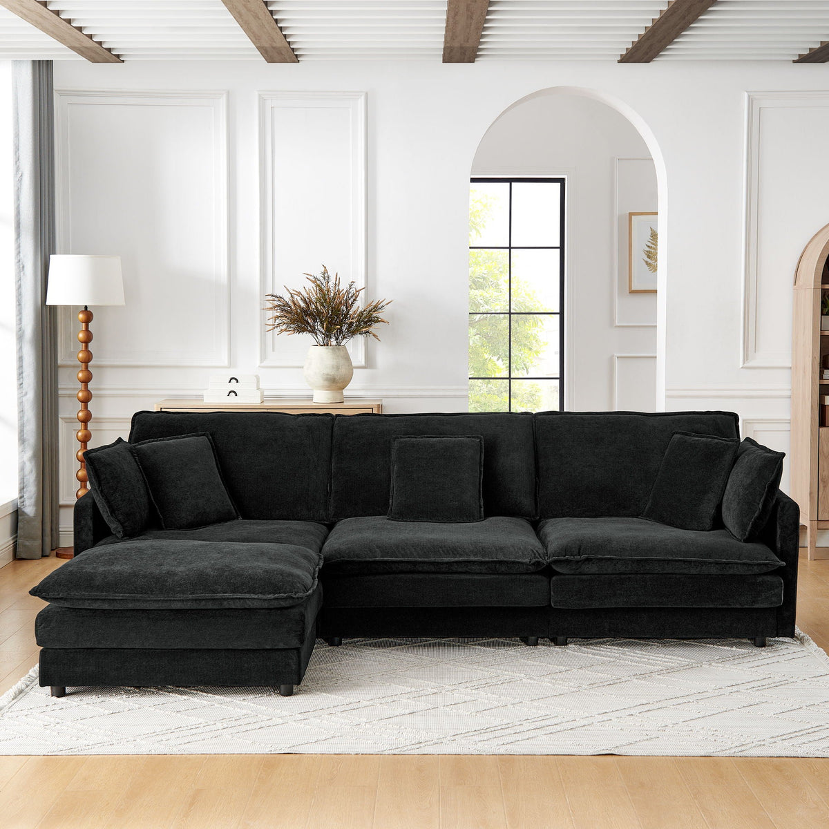 L-Shaped Sectional Sofa With Ottoman, Convertible 4 Seater Couch - view 10