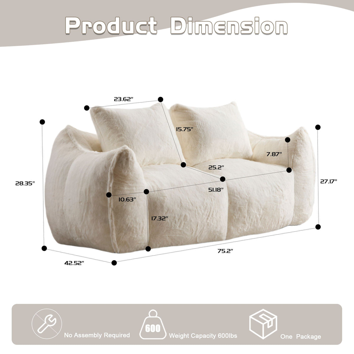Giant Bean Bag Couch, Ultra Soft Fluffy Loveseat For Living Room - view 31
