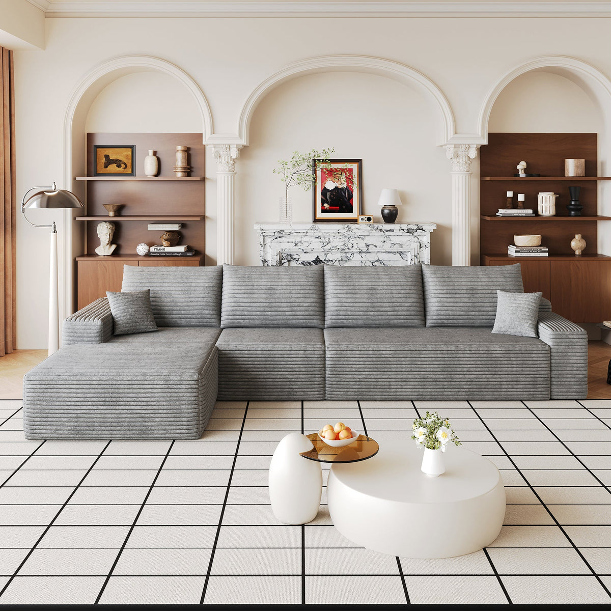 135" Cloud Sectional Couch with L-Shape Chaise in Plush Corduroy
