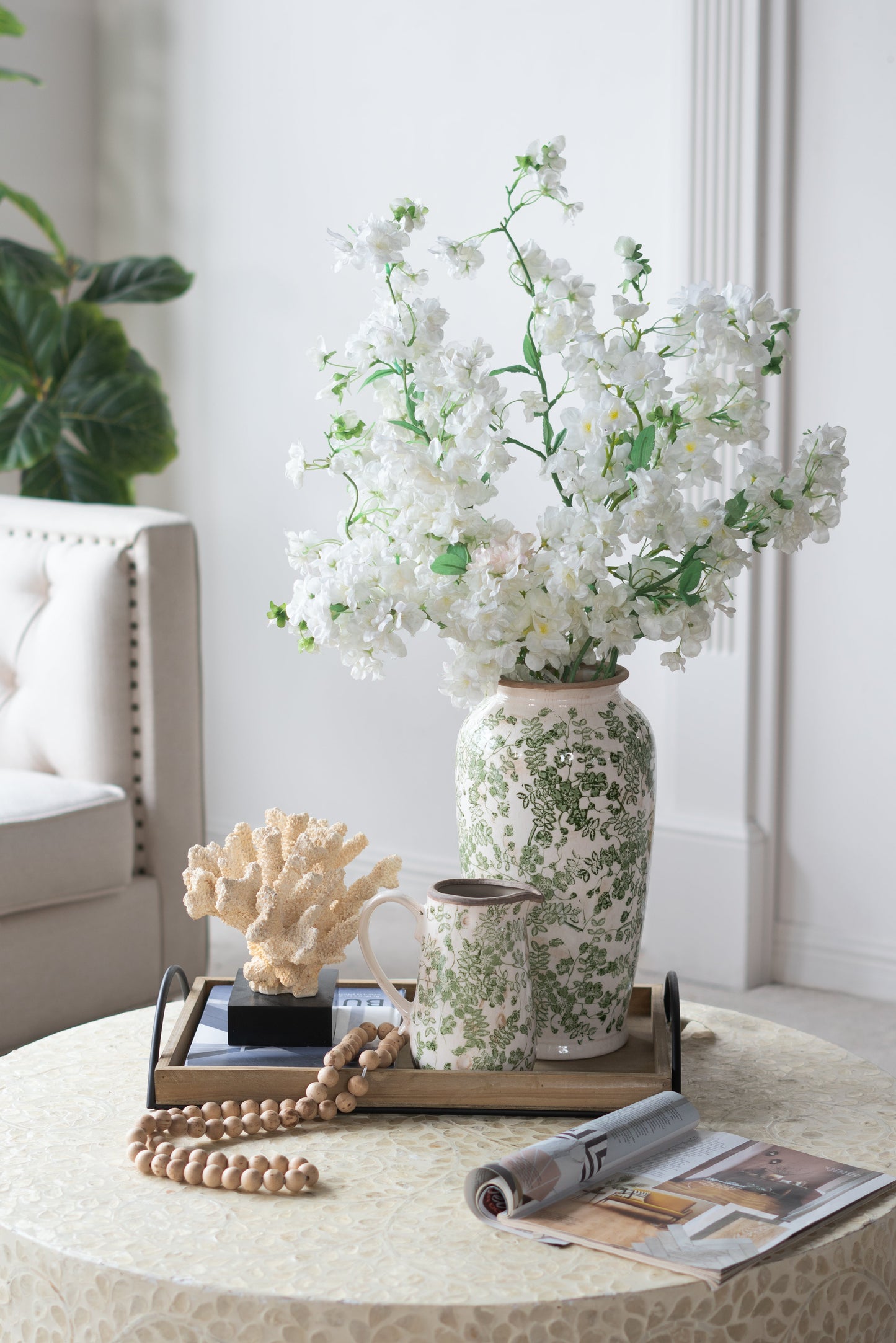 Ceramic Accent Vase With Floral Patterns