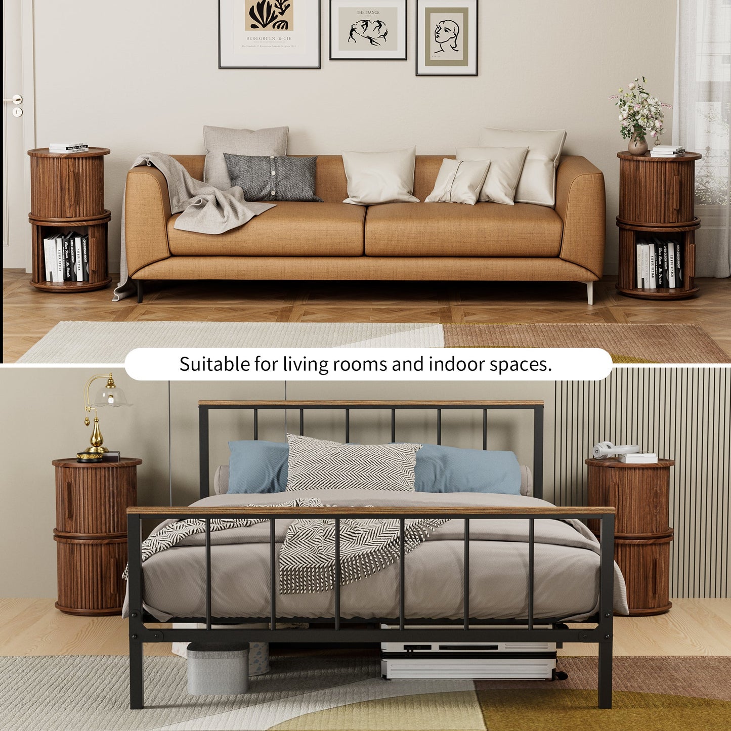 2-Piece Round Coffee Table Set, Modern Nesting Side Tables