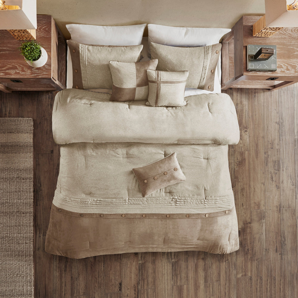 7 Piece Faux Suede Comforter Set Tan California King