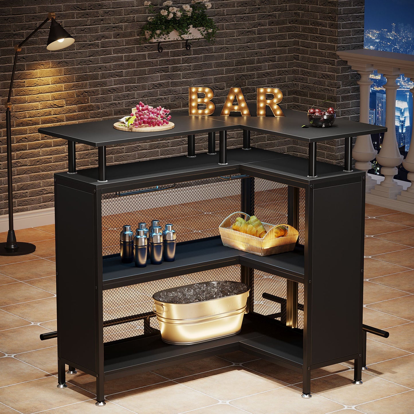 36” x 48” L-Shaped Home Bar Unit with Footrest