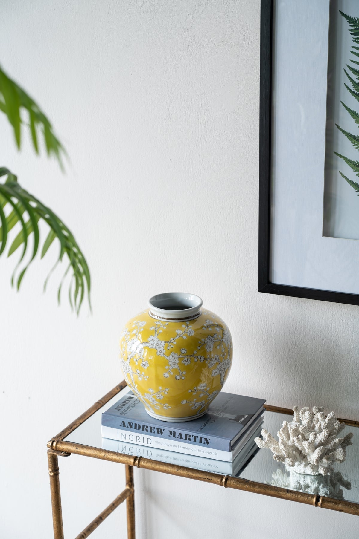 Decorative Yellow and White Accent Vase