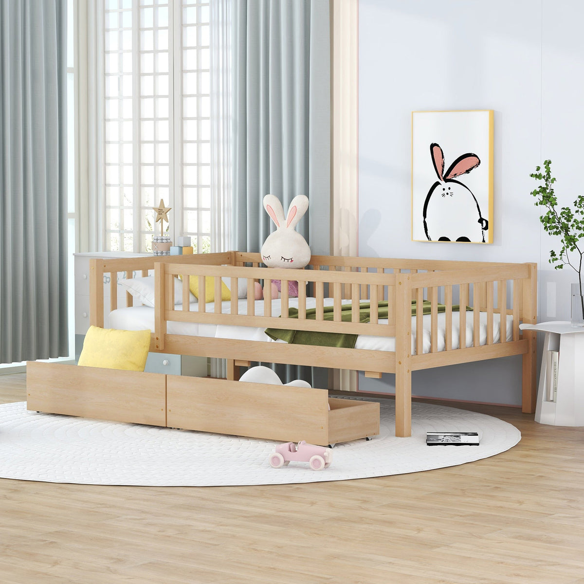 Twin Size Daybed Wood Bed with Two Drawers