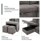 Modern L-Shape 3 Seat Reversible Sectional Couch, Pull Out Sleeper Sofa With Storage Chaise And 2 Stools For - view 21