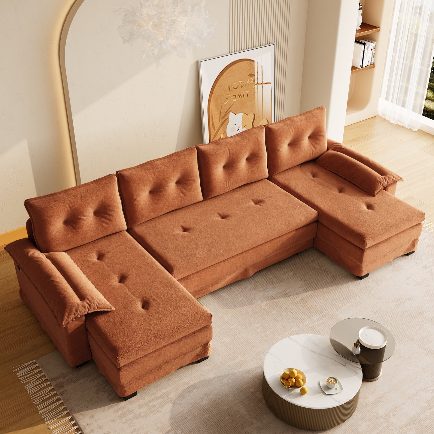 U-Shaped Sleeper Sofa with Pull Out Bed