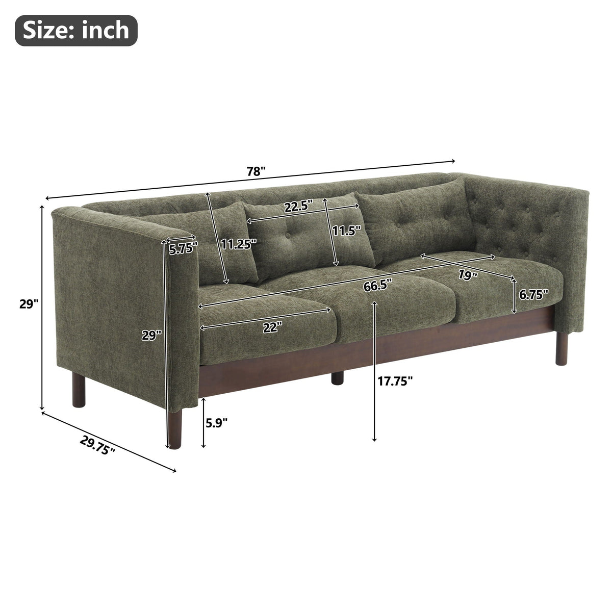 Upholstered Sofa Modern 3 Seater Sofa Couch With Tufted Design For Living Room - view 5