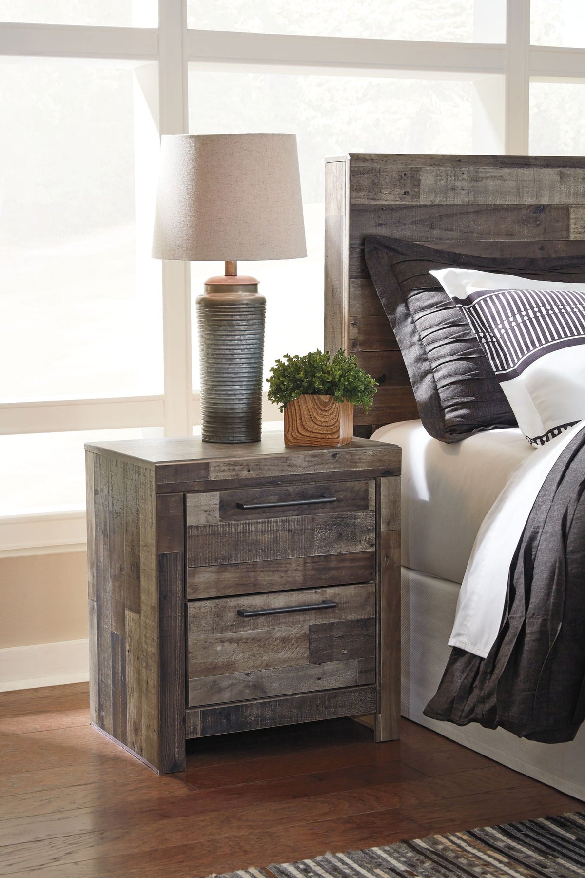 Derekson - Two Drawer Night Stand - Multi Gray