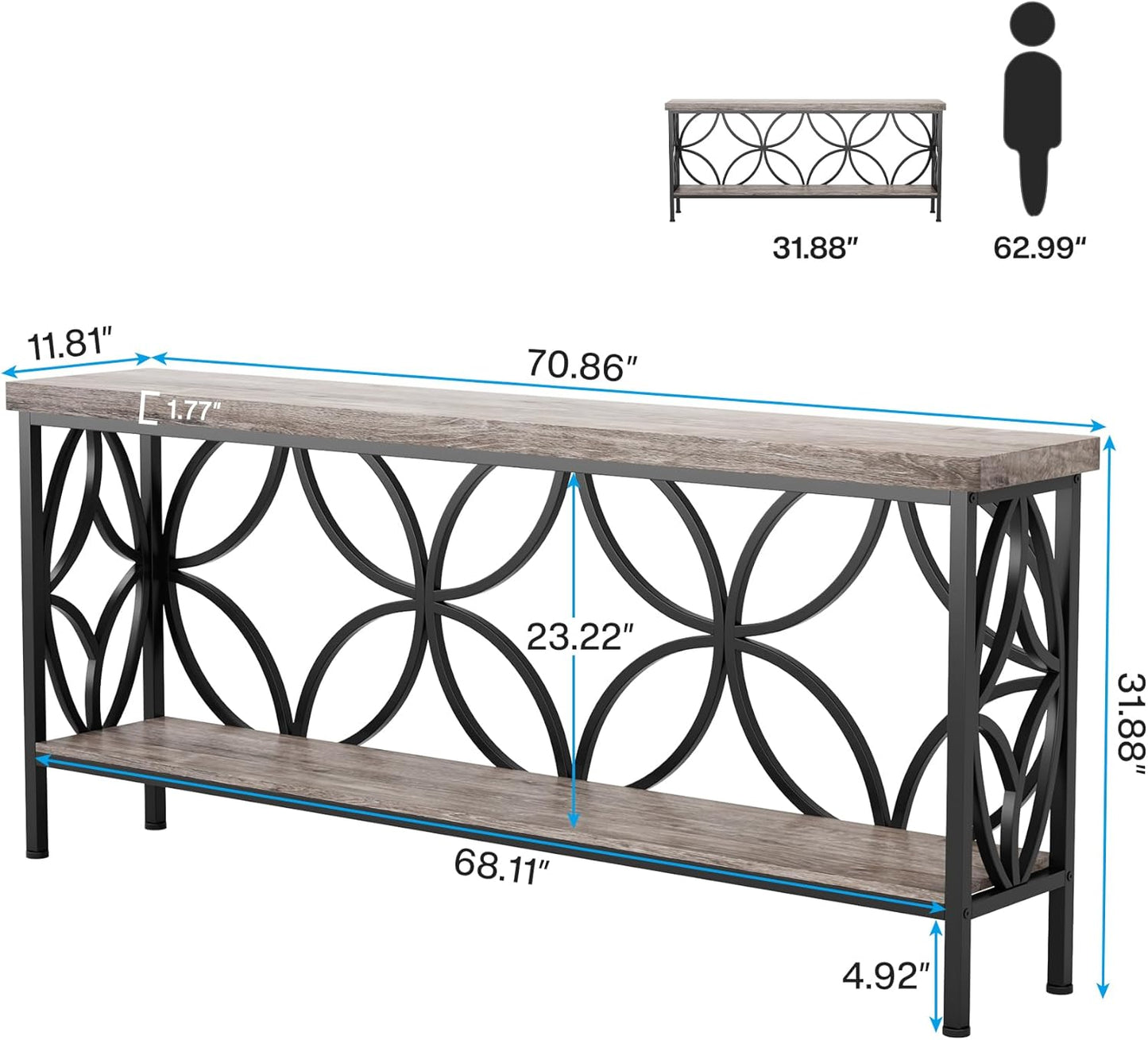 70.9” Extra Long Industrial Console Table