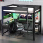 Wood Full Size Gaming Loft Bed with Desk, Storage Shelves, LED and Charging Station